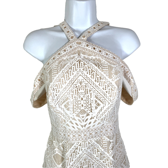 BCBGMaxazria Ivory Leighann Lace Halter Off Shoulder Cocktail Dress Sz 0 - Picture 3 of 9